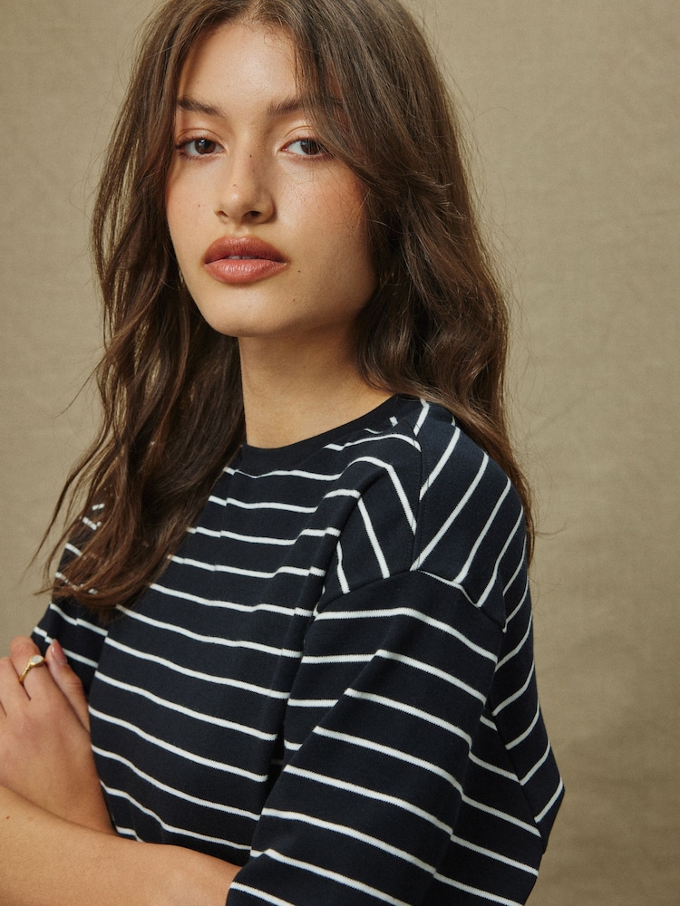 Mono Stripe Boxy Short Sleeve Crew Neck T-Shirt - Image 5 of 5