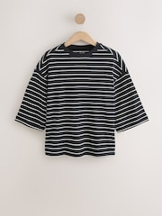 Mono Stripe Boxy Elbow Sleeve Crew Neck T-Shirt - Image 6 of 8
