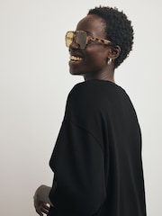 Black Boxy Elbow Sleeve Crew Neck T-Shirt - Image 4 of 7