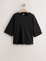 Black Boxy Elbow Sleeve Crew Neck T-Shirt - Image 5 of 7