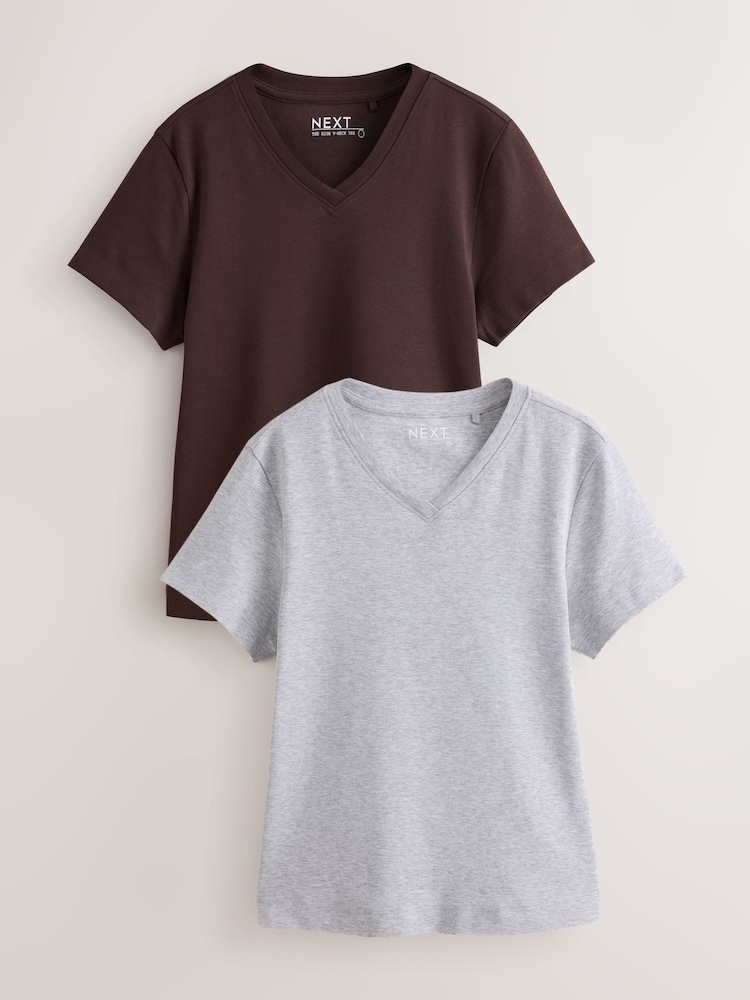 Black/Grey V-Neck Fitted T-Shirts 2 Pack - Image 1 of 5