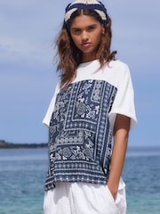 White/Navy Short Sleeve Bandana Print T-Shirt - Image 1 of 7