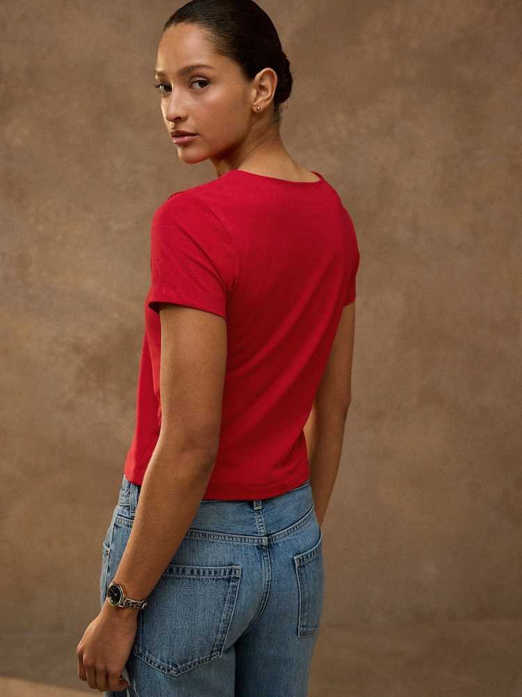 Red Sculpted Short Sleeve T-Shirt - Image 2 of 8