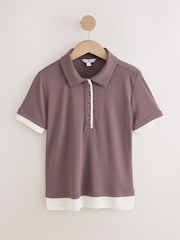 Chocolate Brown Ribbed Layered Polo Top - Image 6 of 8