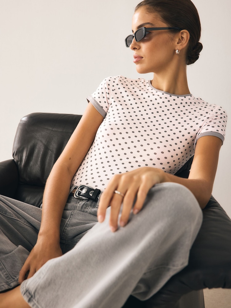Pink Short Sleeve Layered Crew Neck T-Shirt - Image 1 of 8 Pink Short Sleeve Layered Crew Neck T-Shirt - Image 1 of 8
