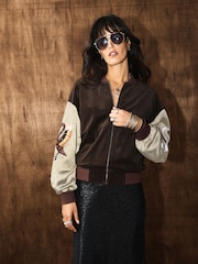 Rockett St George Chocolate Brown Swan Bomber Jacket - Image 4 of 5