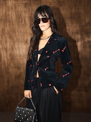Rockett St George Black Love Arrow Embroidered Velvet Blazer - Image 5 of 10