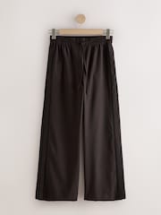 Chocolate Brown Pinstripe Wide Leg Trousers with Side Stripes - Image 1 of 4