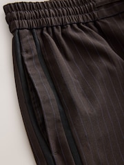 Chocolate Brown Pinstripe Wide Leg Trousers with Side Stripes - Image 3 of 4
