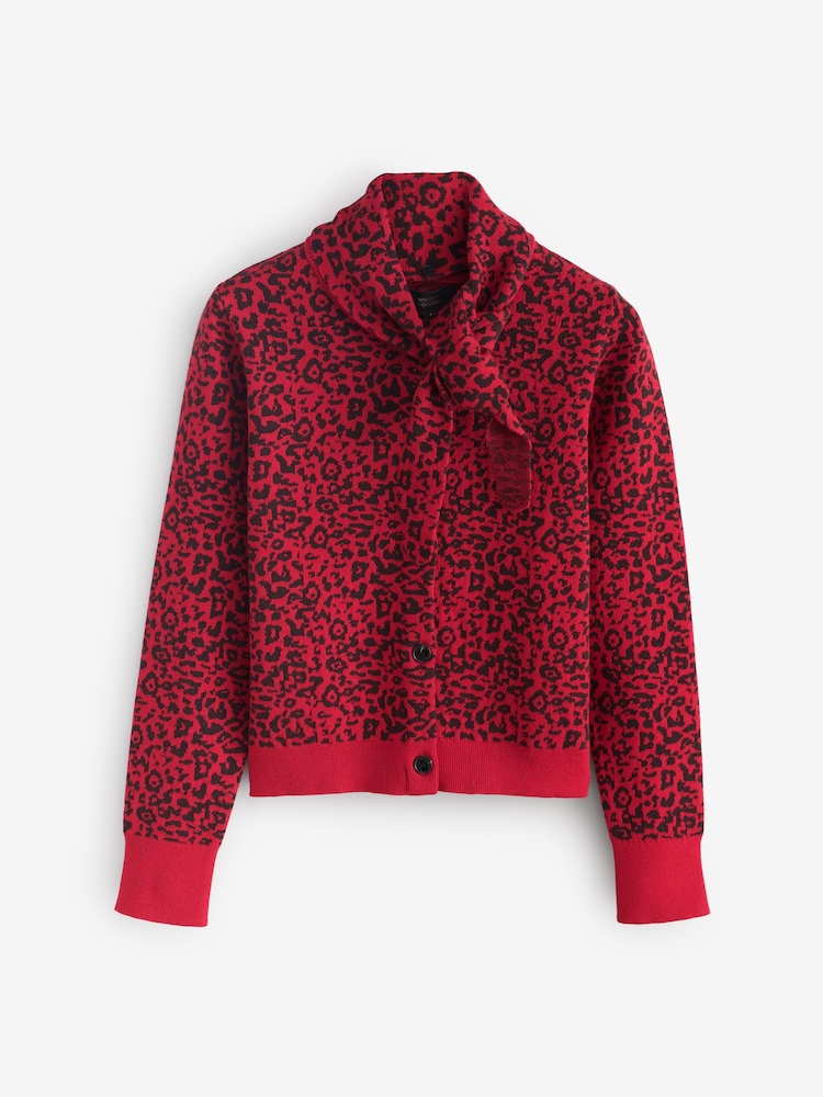 Rockett St George Red Animal Print Cardigan With Scarf - Image 1 of 3