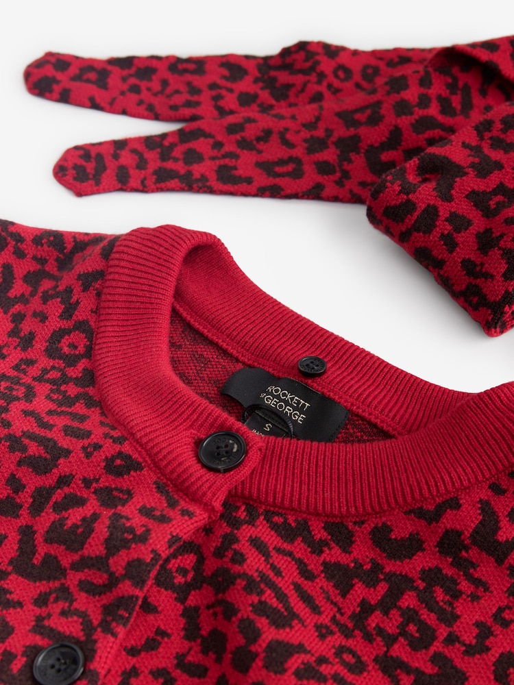 Rockett St George Red Animal Print Cardigan With Scarf - Image 2 of 3