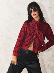 Rockett St George Red Animal Print Cardigan With Scarf - Image 4 of 9