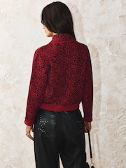 Rockett St George Red Animal Print Cardigan With Scarf - Image 5 of 9