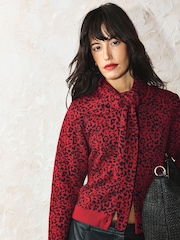 Rockett St George Red Animal Print Cardigan With Scarf - Image 6 of 9