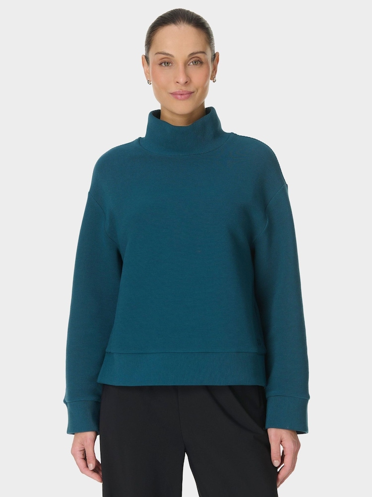 Sweaty Betty Green Peaceful Rib Funnel Neck Sweatshirt - Image 1 of 6