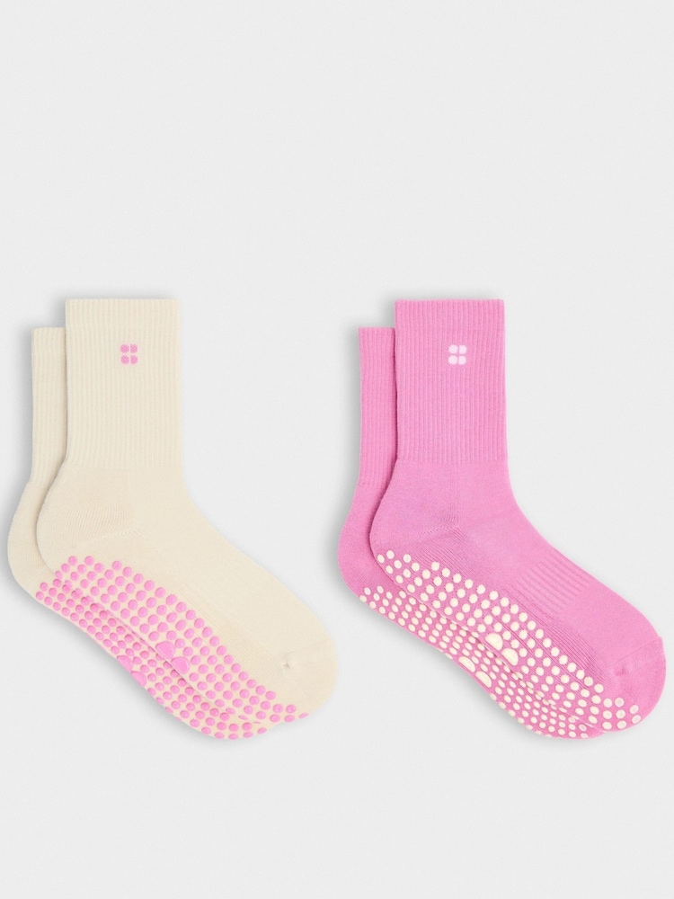 Sweaty Betty Pink Pilates Crew Gripper Socks 2 Pack - Image 1 of 3