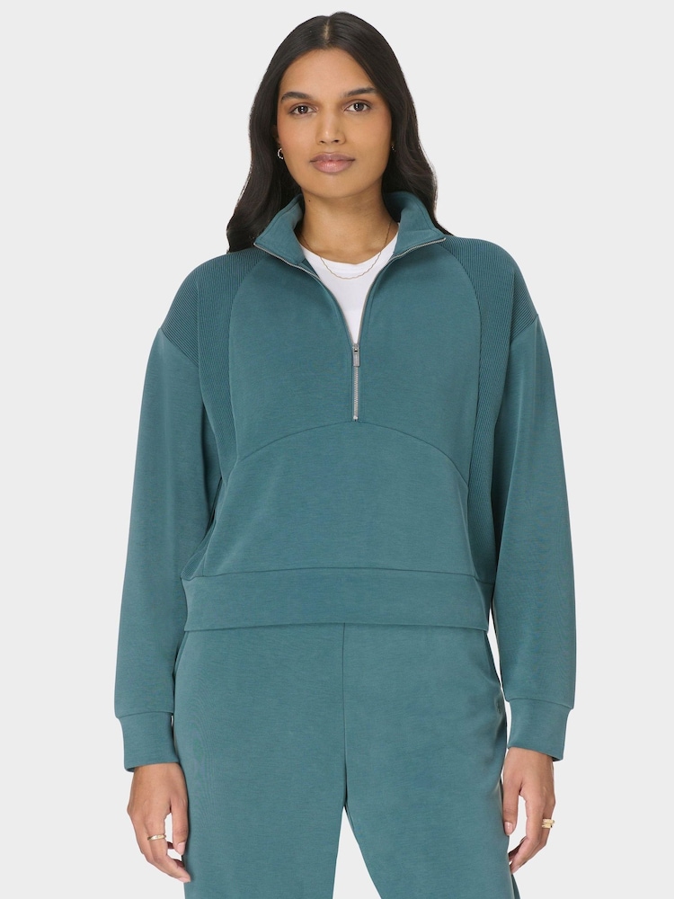 Sweaty Betty Green Sand Wash Rib Mix Half Zip Sweatshirt - Image 1 of 6