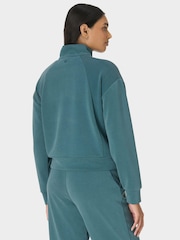 Sweaty Betty Green Sand Wash Rib Mix Half Zip Sweatshirt - Image 2 of 6