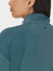 Sweaty Betty Green Sand Wash Rib Mix Half Zip Sweatshirt - Image 4 of 6