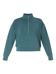 Sweaty Betty Green Sand Wash Rib Mix Half Zip Sweatshirt - Image 6 of 6