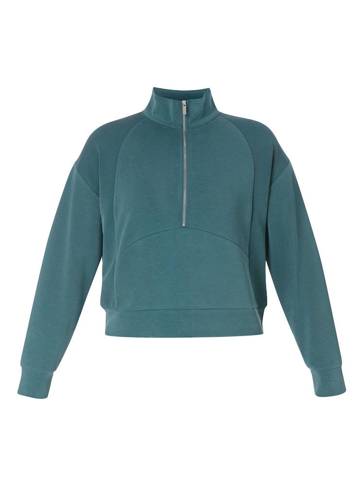 Sweaty Betty Green Sand Wash Rib Mix Half Zip Sweatshirt - Image 6 of 6