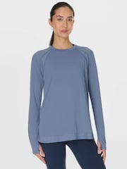 Sweaty Betty Blue Breathe Easy Longline Long Sleeve Top - Image 1 of 7
