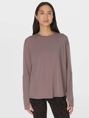 Sweaty Betty Brown Soft Flow Studio Longline Long Sleeve Top - Image 1 of 7