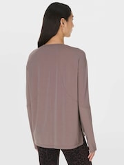 Sweaty Betty Brown Soft Flow Studio Longline Long Sleeve Top - Image 2 of 7