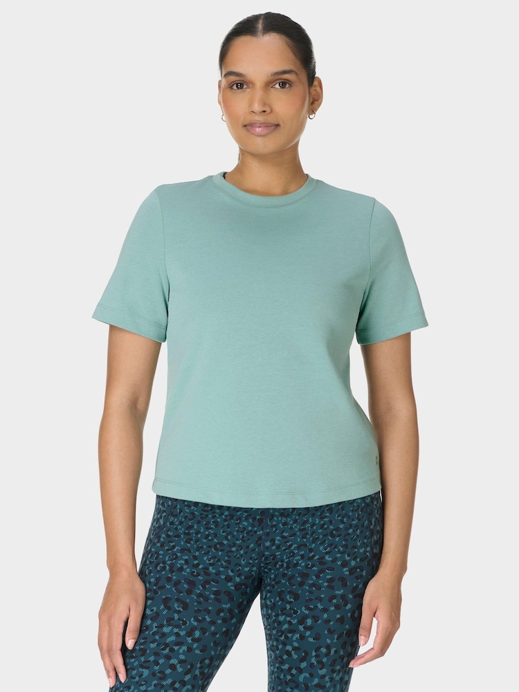 Sweaty Betty Green Elevated Cotton Boxy T-Shirt - Image 1 of 6 Sweaty Betty Green Elevated Cotton Boxy T-Shirt - Image 1 of 6