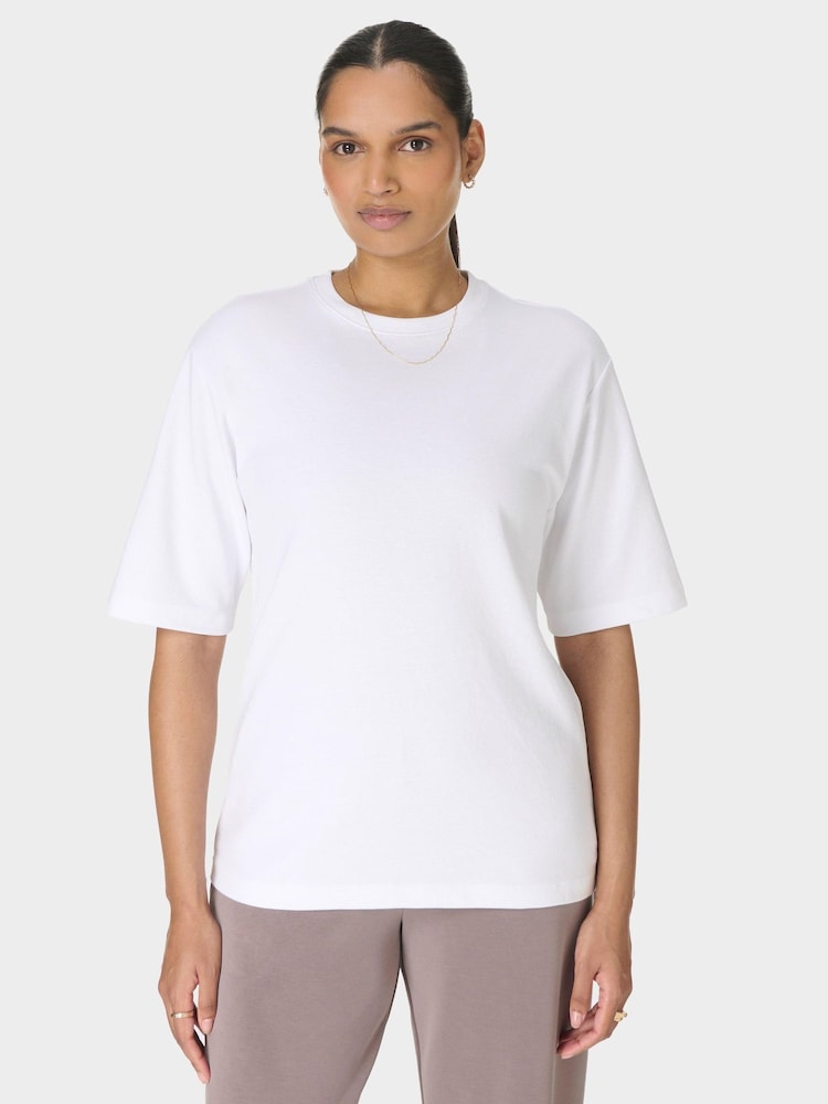 Sweaty Betty White Elevated Cotton Longline T-Shirt - Image 1 of 6
