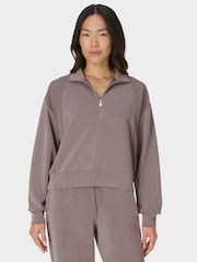 Sweaty Betty Brown Wash Rib Mix Half Zip Sweatshirt - Image 1 of 7