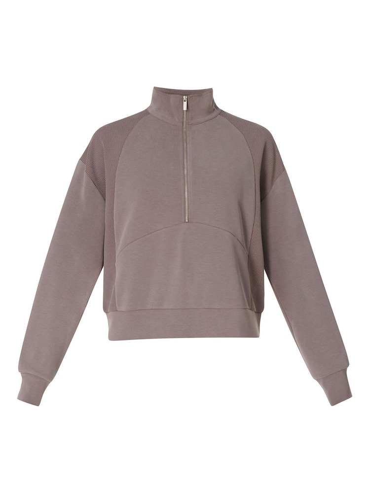 Sweaty Betty Brown Wash Rib Mix Half Zip Sweatshirt - Image 7 of 7