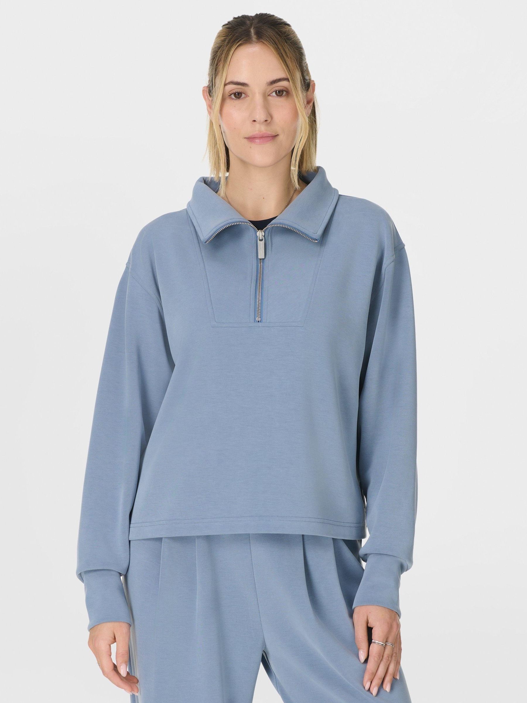 Buy Sweaty Betty Blue Sand Wash Half Zip Crop Sweatshirt from the