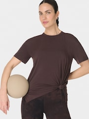 Sweaty Betty Brown Soft Flow Studio Longline T-Shirt - Image 1 of 6