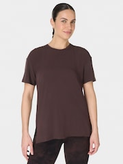 Sweaty Betty Brown Soft Flow Studio Longline T-Shirt - Image 2 of 6