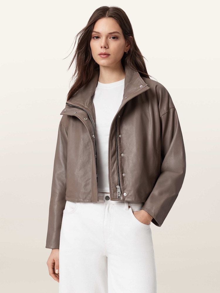 AllSaints Brown Ryder Jacket - Image 1 of 8