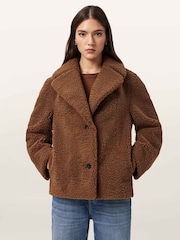 AllSaints Tan Brown Eddie Faux Teddy Coat - Image 1 of 8