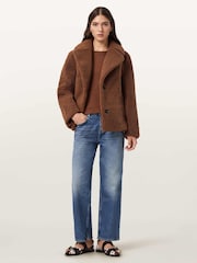AllSaints Tan Brown Eddie Faux Teddy Coat - Image 2 of 8