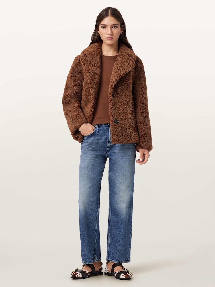 AllSaints Tan Brown Eddie Faux Teddy Coat - Image 2 of 8