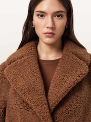 AllSaints Tan Brown Eddie Faux Teddy Coat - Image 3 of 8