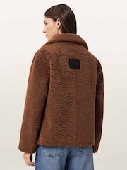 AllSaints Tan Brown Eddie Faux Teddy Coat - Image 4 of 8