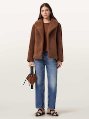 AllSaints Tan Brown Eddie Faux Teddy Coat - Image 5 of 8