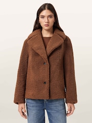 AllSaints Tan Brown Eddie Faux Teddy Coat - Image 6 of 8