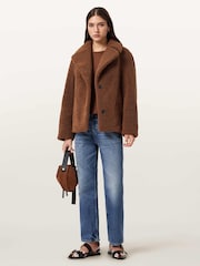 AllSaints Tan Brown Eddie Faux Teddy Coat - Image 7 of 8
