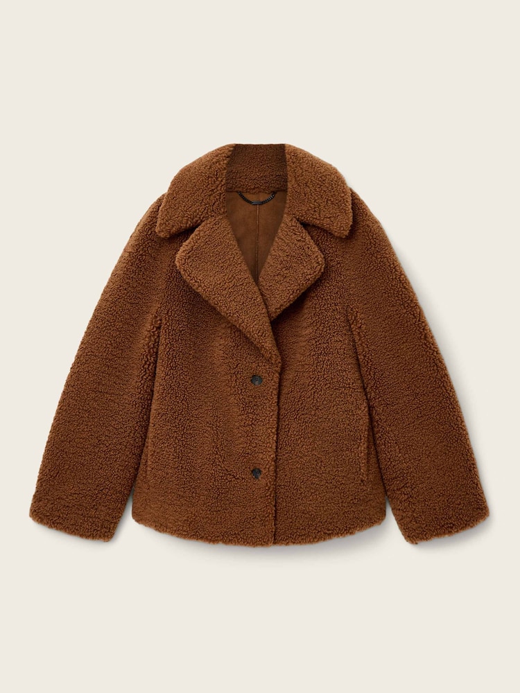 AllSaints Tan Brown Eddie Faux Teddy Coat - Image 8 of 8