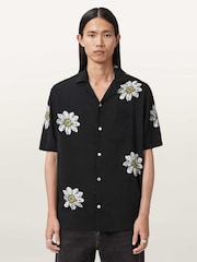 AllSaints Black Petal Short Sleeve Shirt - Image 1 of 7