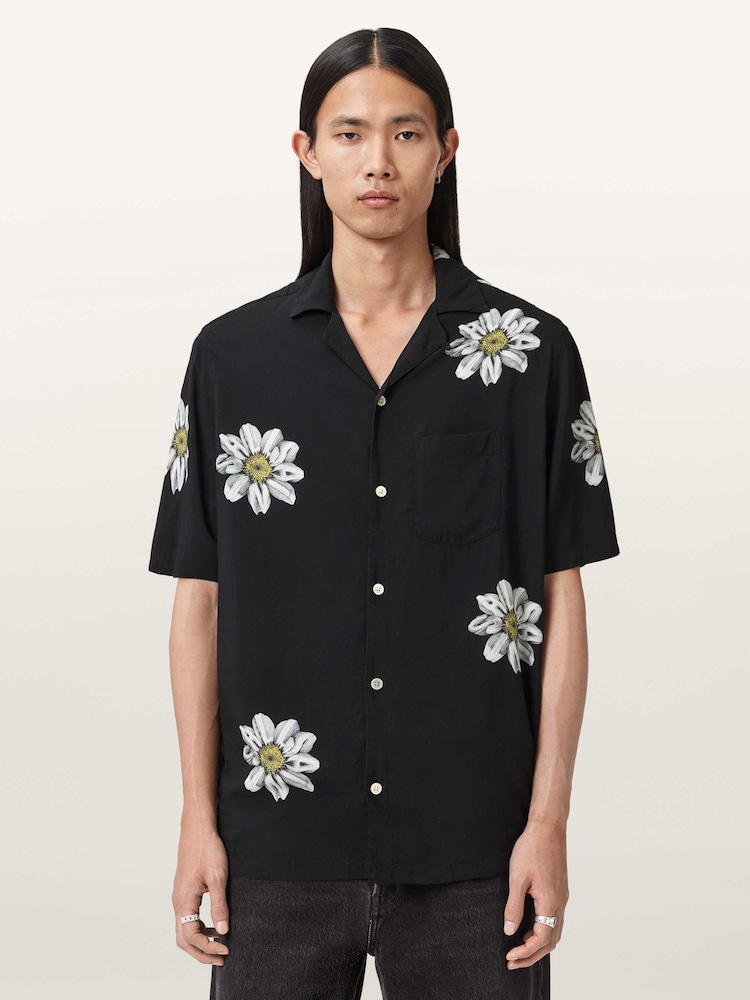 AllSaints Black Petal Short Sleeve Shirt - Image 1 of 7
