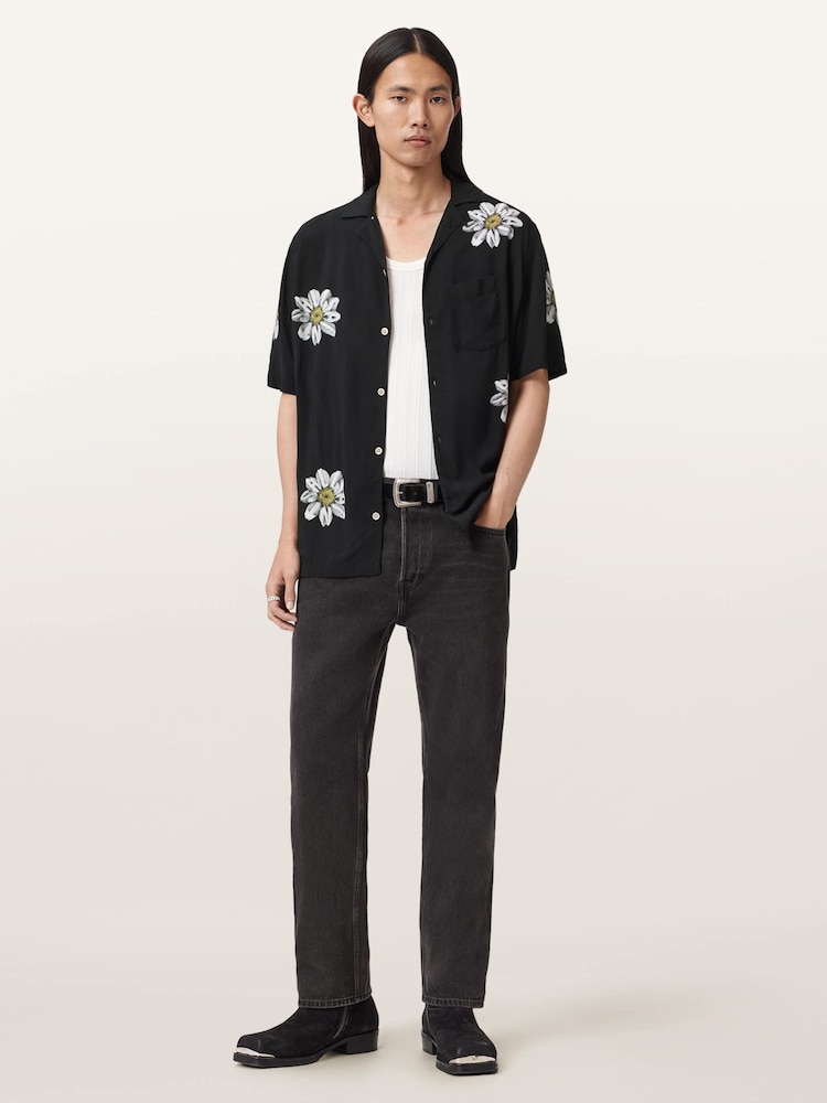 AllSaints Black Petal Short Sleeve Shirt - Image 2 of 7