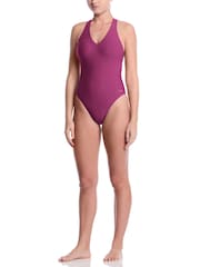 Nike Desert Pink Hydralock Luxe V-Neck Tummy Control One Piece Swimsuit - Image 4 of 5