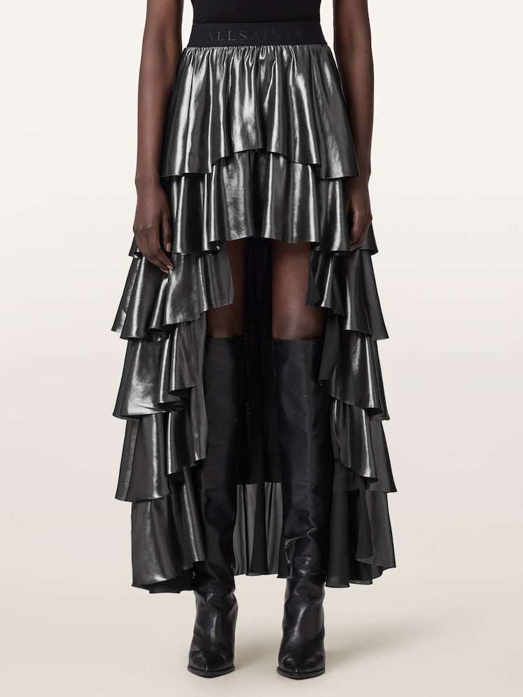 AllSaints Grey Cavarly Maxi Skirt - Image 1 of 7